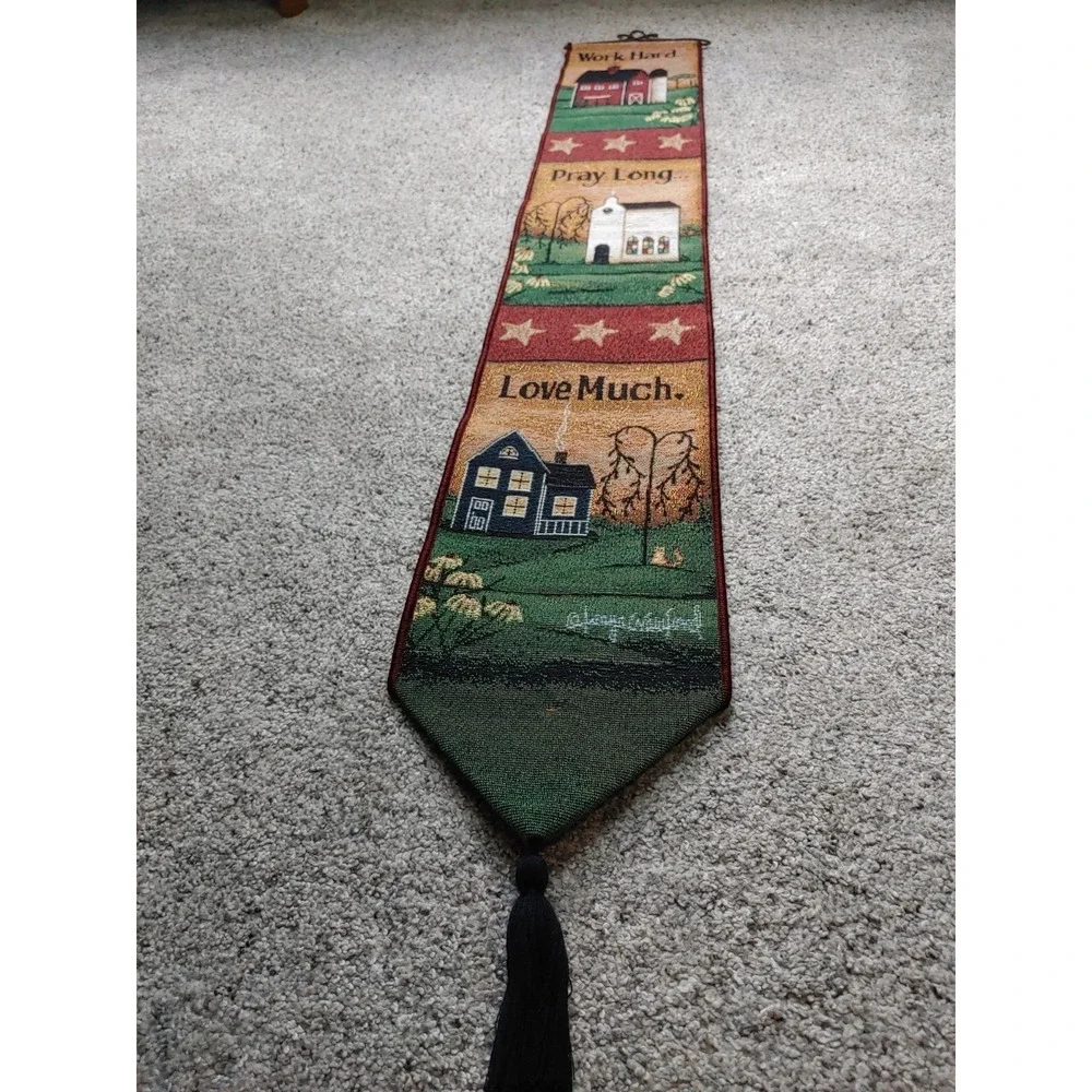 Work Pray Love Rustic Country Tapestry Bell Pull Wall Hanging Americana Cottage